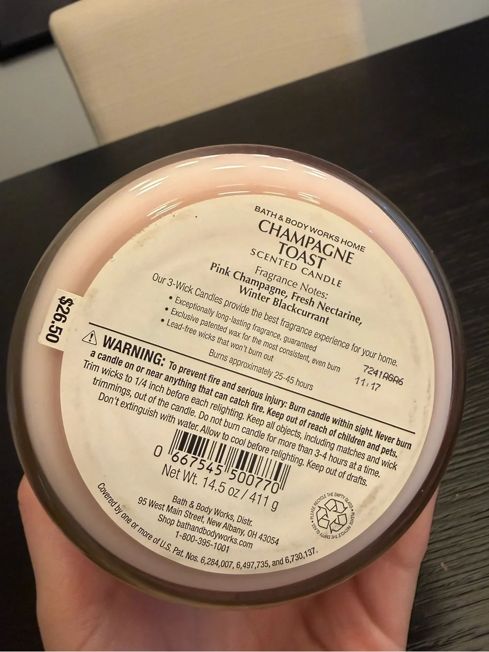 Bath & Body Works 3-Wick Candle Champagne Toast Glitter Lid Home Candle Unused